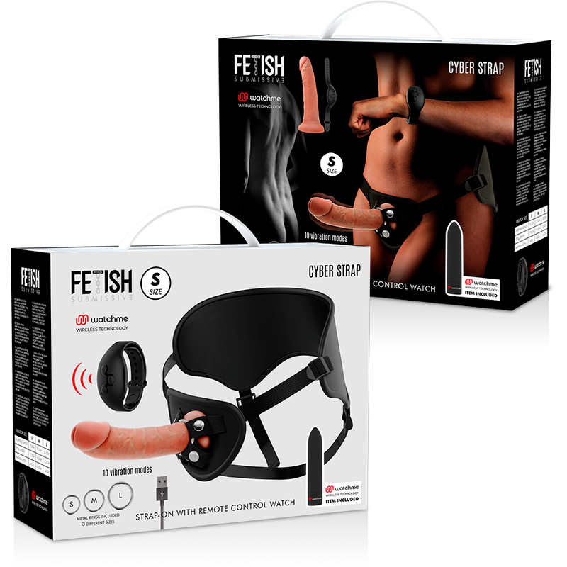 FETISCH DEVOT CYBER STRAP - HARNESS MIT DILDO UND BULLET-FERNBEDIENUNG WATCHME S TECHNOLOGIE