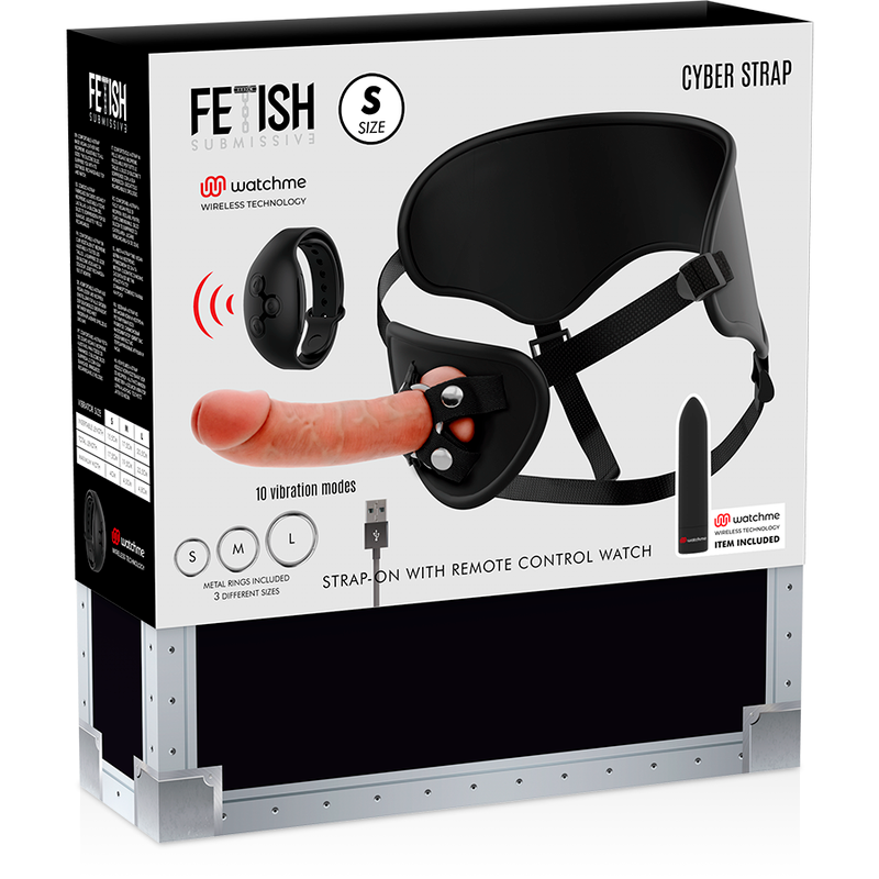 FETISCH DEVOT CYBER STRAP - HARNESS MIT DILDO UND BULLET-FERNBEDIENUNG WATCHME S TECHNOLOGIE