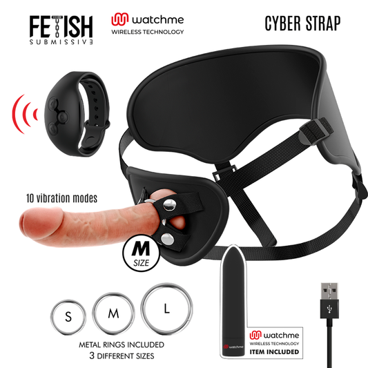 FETISCH DEVOT CYBER STRAP - HARNESS MIT DILDO UND BULLET-FERNBEDIENUNG WATCHME M TECHNOLOGIE