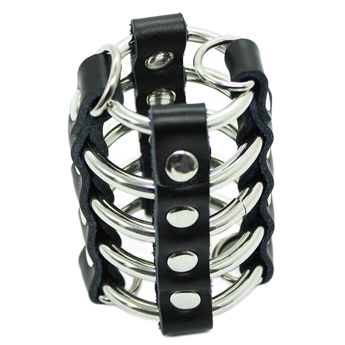 OHMAMA FETISH - PENISKÄFIG MIT METALLRINGEN UND LEDERRIEMEN