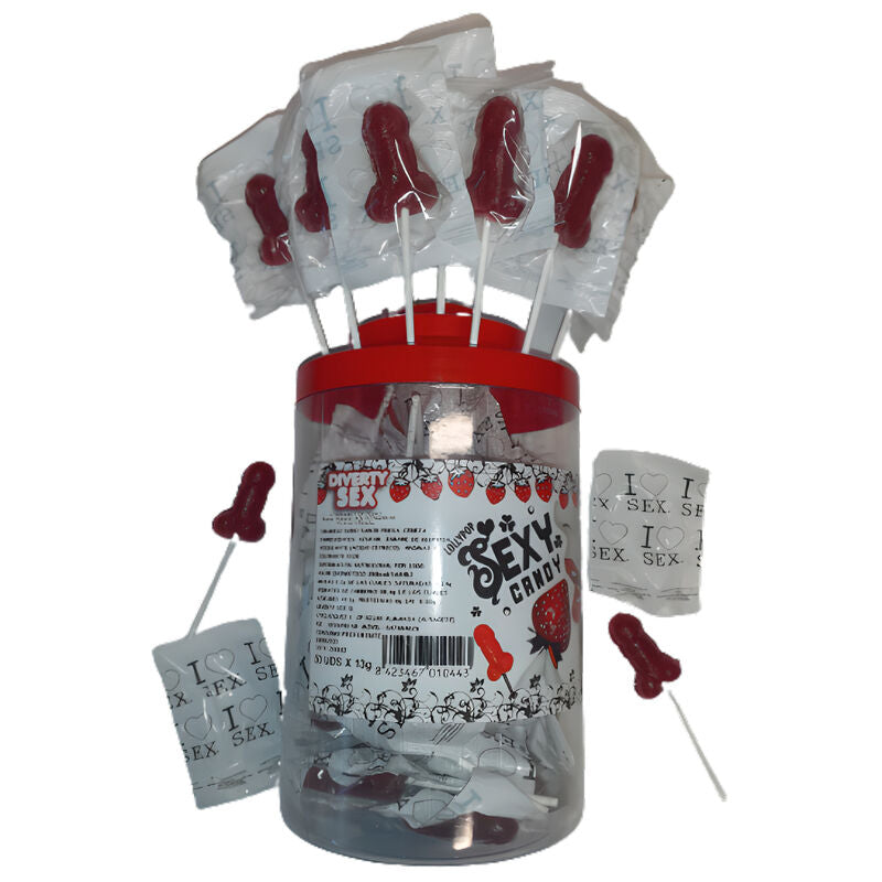 DIABLO PICANTE - 50 ERDBEER- & KIRSCH-SÜSSIGKEITEN-PENIS-LUTSCHER 50 EINHEITEN