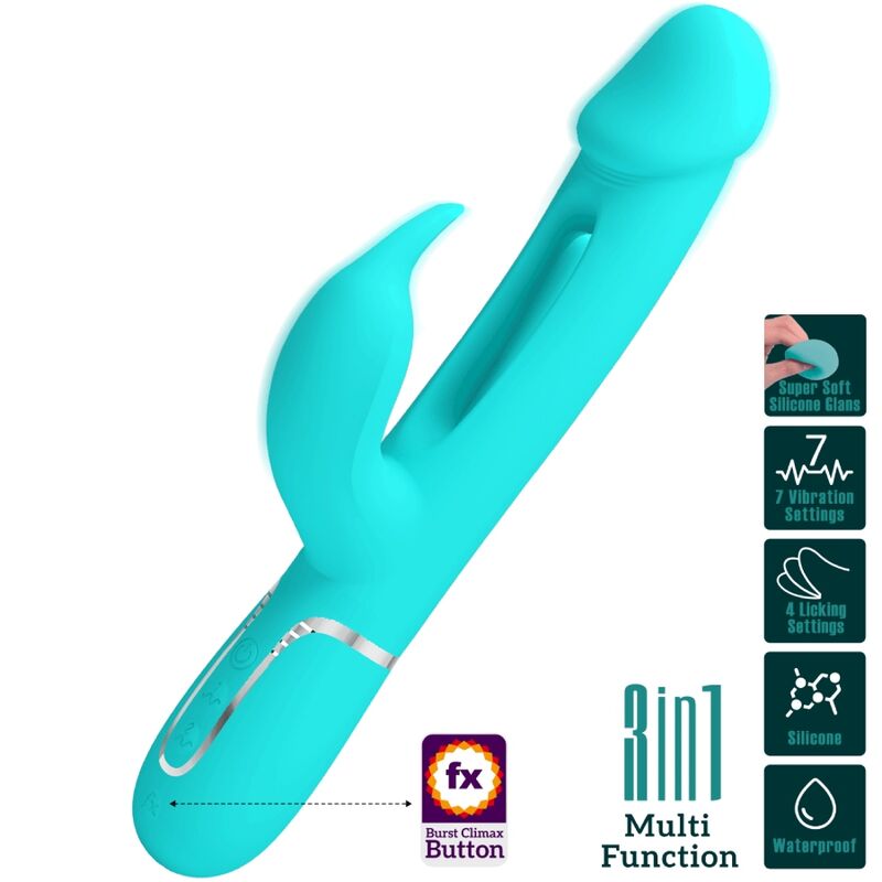 PRETTY LOVE - KAMPAS RABBIT 3 IN 1 MULTIFUNKTIONSVIBRATOR MIT ZUNGE AQUAGRÜN
