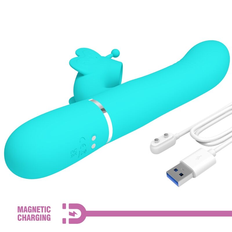 PRETTY LOVE - MULTIFUNKTIONS-RABBIT-VIBRATOR 4 IN 1 BUTTERFLY AQUA GREEN