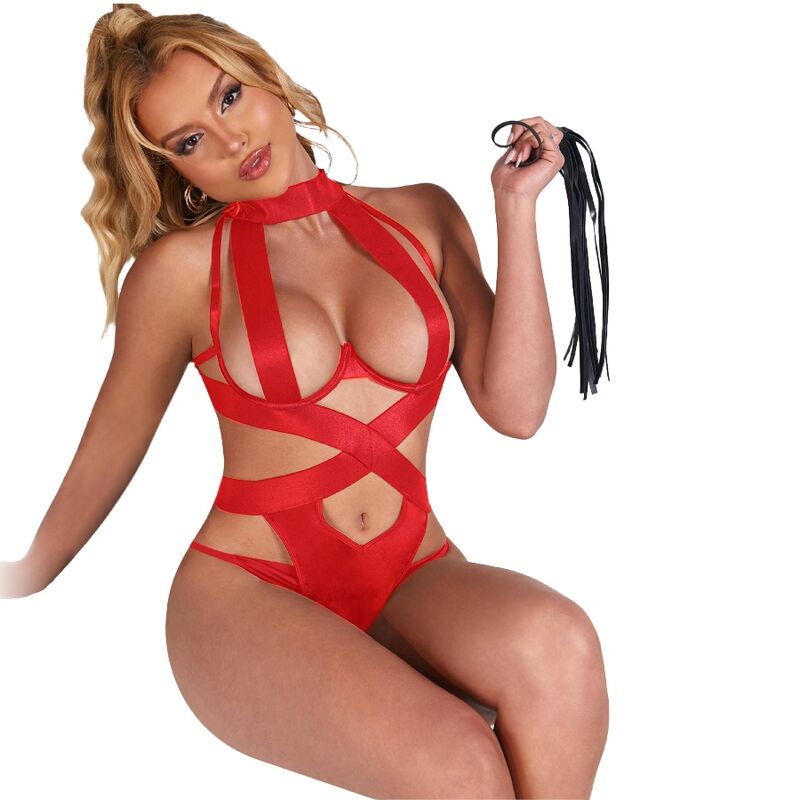 SUBBLIME - SEXY HALTER BODY MIT HARNESS ROT S/M