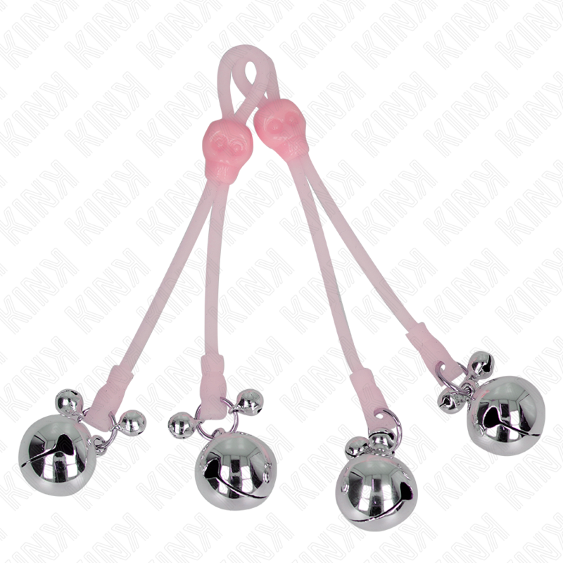 KINK - LEUCHTENDE TOTENKOPF-NIPPELKLAMMERN MIT RINGGLÖCKCHEN VERSTELLBAR PINK/SILBER