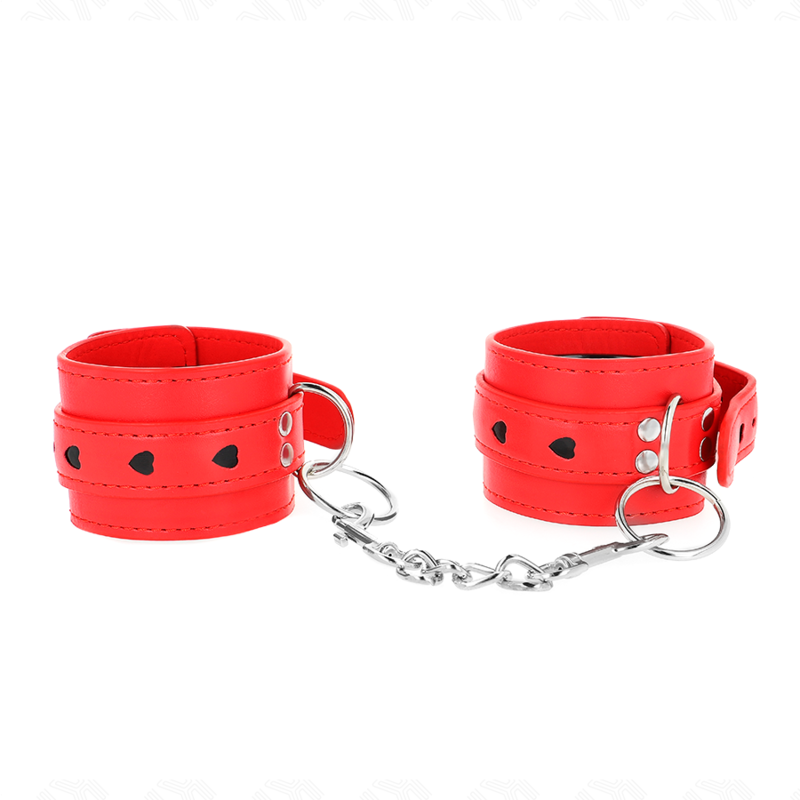 KINK - ROTE HANDGELENKFESSELN MIT SCHWARZEM HERZ-INLAY VERSTELLBAR 21-28 CM X 5,5 CM