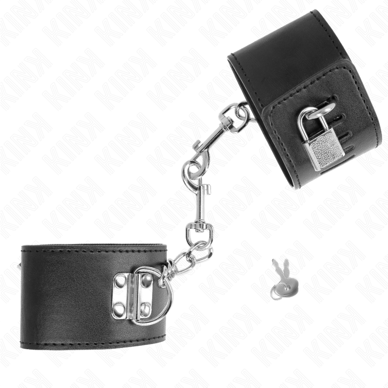 KINK - HANDGELENKFESSELN MIT VORHÄNGESCHLOSS-VERSCHLUSS SCHWARZ VERSTELLBAR 16-23 CM X 5,5 CM