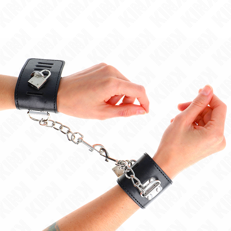 KINK - HANDGELENKFESSELN MIT VORHÄNGESCHLOSS-VERSCHLUSS SCHWARZ VERSTELLBAR 16-23 CM X 5,5 CM