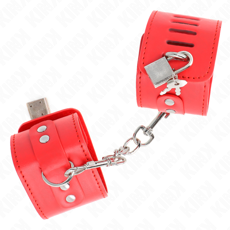 KINK - HANDGELENKFESSELN MIT VORHÄNGESCHLOSS-VERSCHLUSS ROT VERSTELLBAR 16-23 CM X 5,5 CM