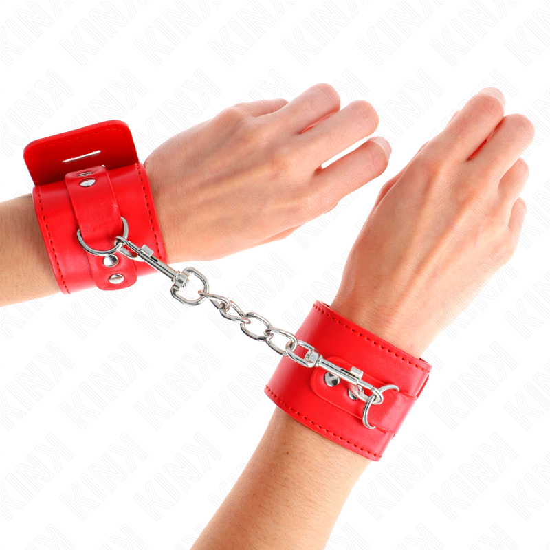 KINK - HANDGELENKFESSELN MIT VORHÄNGESCHLOSS-VERSCHLUSS ROT VERSTELLBAR 16-23 CM X 5,5 CM