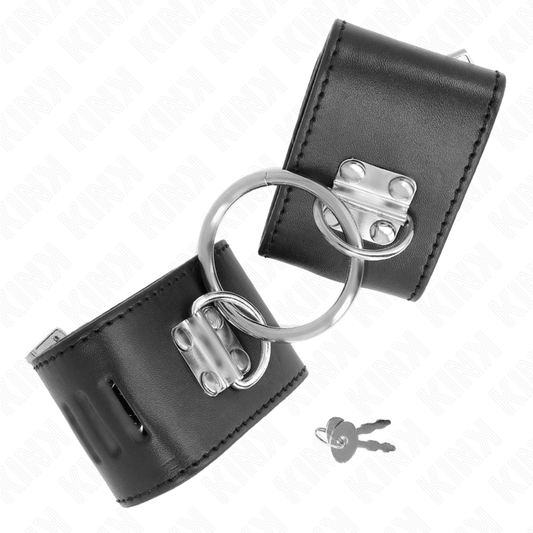 KINK - FIXE HANDGELENKFESSELN MIT RING UND VORHÄNGESCHLOSS VERSCHLUSS SCHWARZ VERSTELLBAR 16-23 CM X 5,5 CM