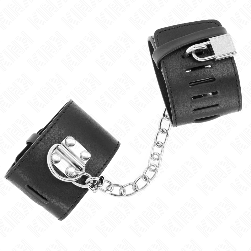 KINK - FIXE HANDGELENKFESSELN MIT KETTE 30 CM UND VORHÄNGESCHLOSSVERSCHLUSS SCHWARZ VERSTELLBAR 16-23 CM X 5,5 CM