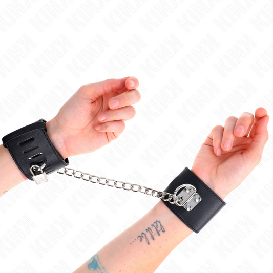 KINK - FIXE HANDGELENKFESSELN MIT KETTE 30 CM UND VORHÄNGESCHLOSSVERSCHLUSS SCHWARZ VERSTELLBAR 16-23 CM X 5,5 CM
