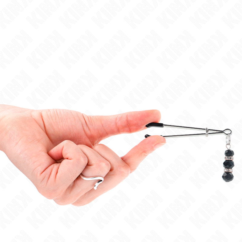 KINK - GOLDENE DÜNNE NIPPELKLAMMER MIT 3 SCHWARZEN GLASPERLEN 7 CM