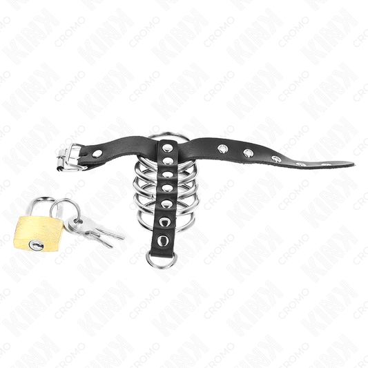 KINK - LEDER-PENISRING MIT VERRIEGELUNGSBAND 21 X 2 CM UND 5 METALLRINGEN VON 3 CM BIS 4 CM