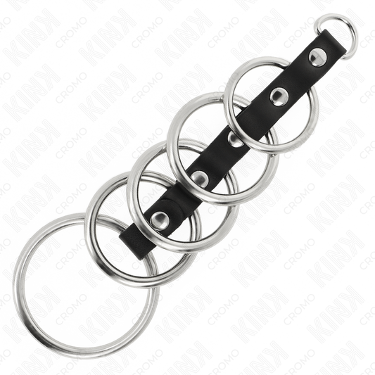 KINK - 5 METALL-PENISRINGE 3,2 CM BIS 5 CM DURCH LEDER VERBUNDEN