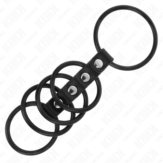 KINK - 5 Silikon-Penisringe 3,8 cm bis 4,8 cm durch Leder verbunden
