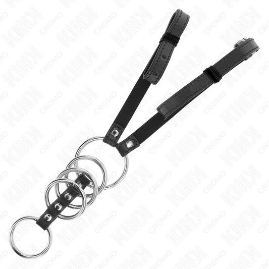 KINK - 5 PENISRINGE 3,8 CM BIS 5 CM METALL MIT LEDERGÜRTEL 112 CM