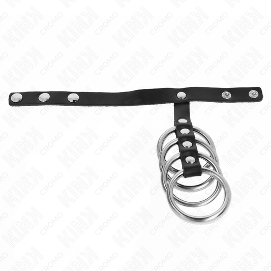 KINK - 4 METALL-PENISRINGE 3,8 CM VERBUNDEN MIT LEDERBAND 22 X 1,5 CM UND DRUCKVERSCHLUSS
