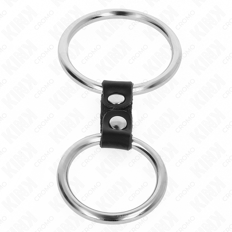 KINK - DOPPELTER METALL-PENISRING 3,7 CM BIS 5 CM VERBUNDEN DURCH LEDERBAND MODELL 2