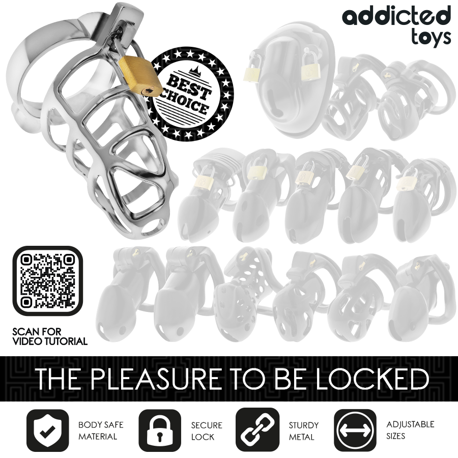 ADDICTED TOYS LOCKED - SILBERNER PENISKÄFIG AUS METALL, GRÖSSE M