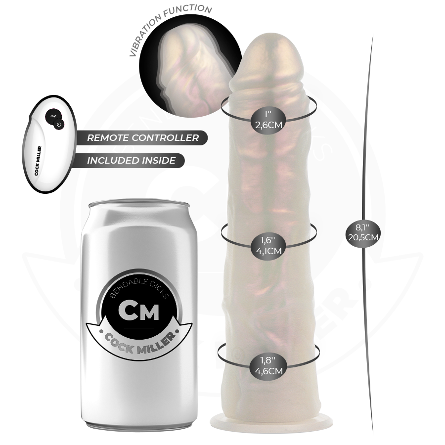 COCK MILLER - DILDO MIT SAUGNÄPFEN, LICHTERN UND VIBRATION MIT FERNBEDIENUNG WEISS 20,5 CM