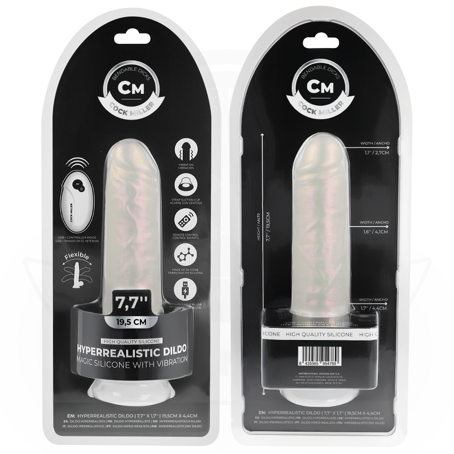 COCK MILLER - DILDO MIT SAUGNÄPFEN, LICHTERN UND VIBRATION MIT FERNBEDIENUNG WEISS 19,5 CM