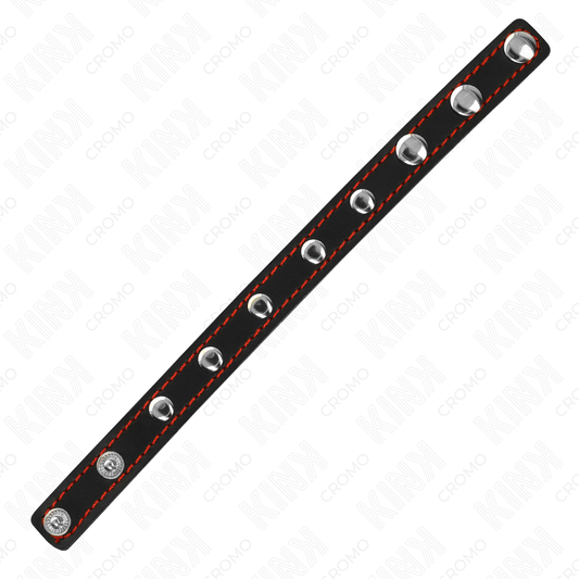 KINK - LEDER-PENISRING MIT DRUCKVERSCHLUSS ROTES FUTTER 21 X 1,5 CM