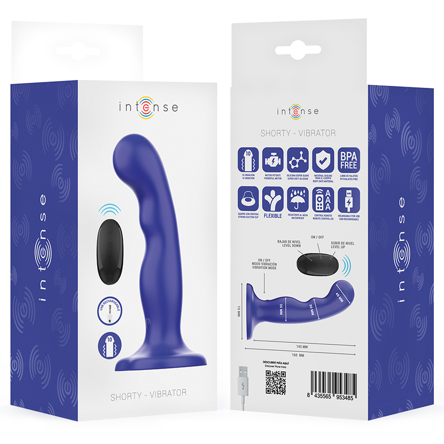 INTENSE - SHORTY VIBRATOR MIT SAUGNÄPFEN BLAU FERNBEDIENUNG