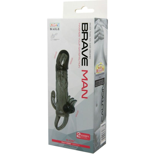 BAILE - BRAVE MAN PENIS-ABDECKUNG MIT KLITORIS- UND ANALSTIMULATION DOPPELKUGEL SCHWARZ 16,5 CM