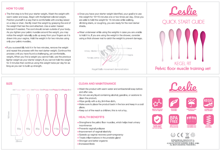 LESLIE - KEGEL FIT BECKENMUSKEL-TRAININGSSET 6 GEWICHTE