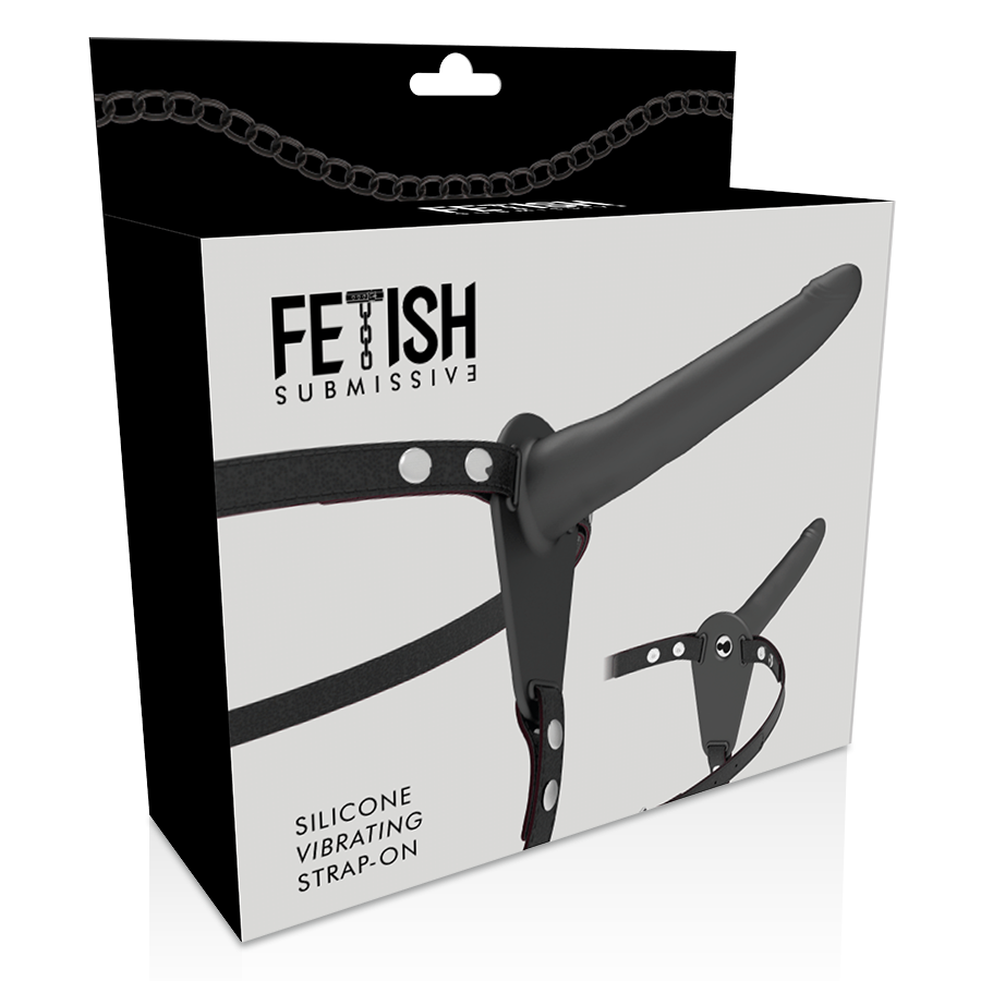 FETISCH DEVOT-HARNESS - SCHWARZER SILIKONVIBRATOR 15 CM