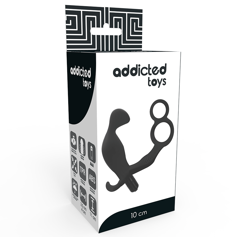 ADDICTED TOYS - ANALPLUG MIT DOPPEL-PENISRING UND HODEN SCHWARZ