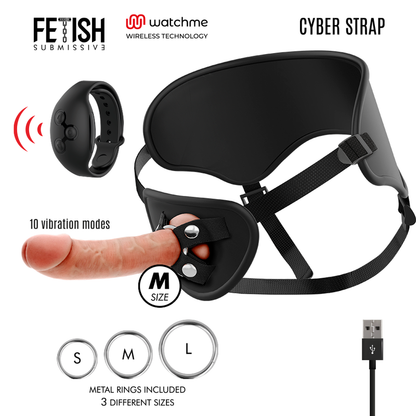 FETISCH DEVOT CYBER STRAP - HARNESS MIT FERNBEDIENUNG DILDO WATCHME M TECHNOLOGIE