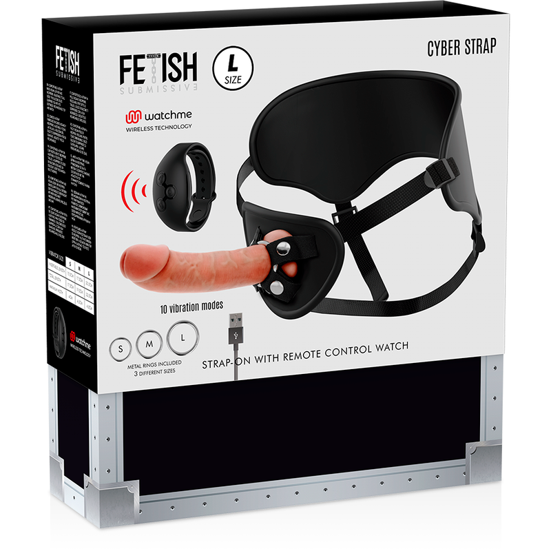 FETISCH DEVOT CYBER STRAP - HARNESS MIT FERNBEDIENUNG DILDO WATCHME L TECHNOLOGIE