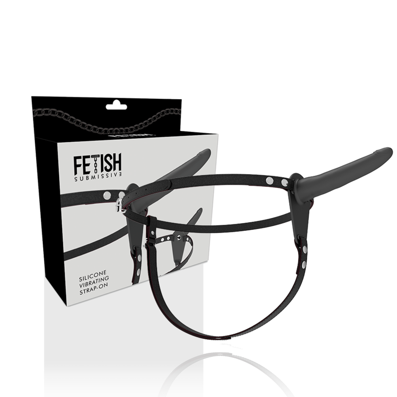 FETISCH DEVOT-HARNESS - SCHWARZER SILIKONVIBRATOR 15 CM