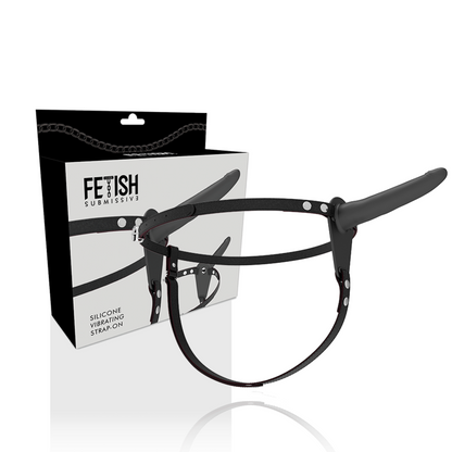 FETISCH DEVOT-HARNESS - SCHWARZER SILIKONVIBRATOR 15 CM