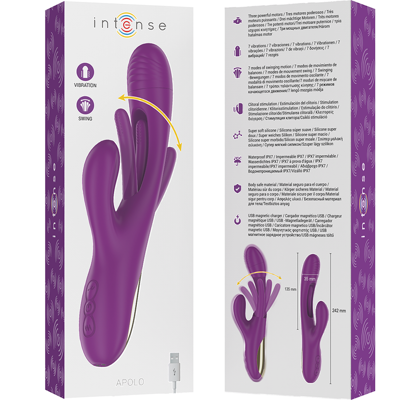 INTENSE - APOLO WIEDERAUFLADBARER MULTIFUNKTIONSVIBRATOR 7 VIBRATIONEN MIT SCHWINGBEWEGUNG LILA