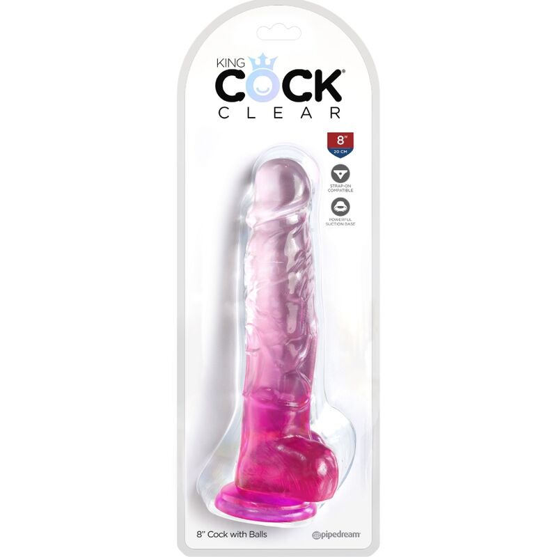 KING COCK - DURCHSICHTIGER REALISTISCHER PENIS MIT HODEN 16,5 CM ROSA
