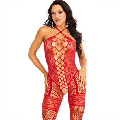 LEG AVENUE - BODYSTOCKING NECK HALTER ROTE HERZEN ROT