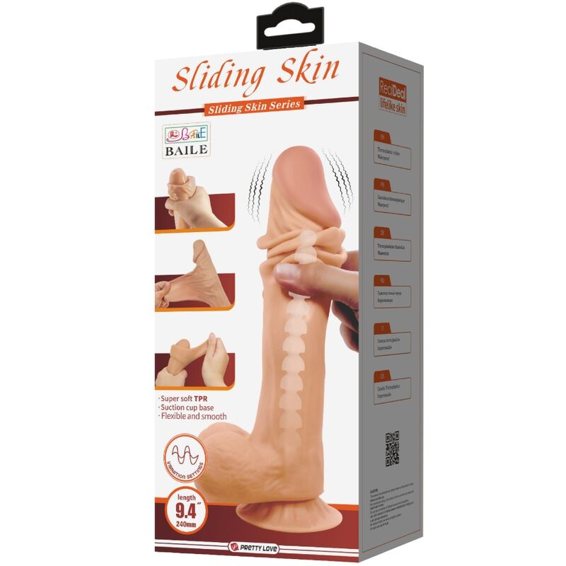 PRETTY LOVE - SLIDING SKIN SERIES REALISTISCHER DILDO MIT GLEITHAUT, SAUGNÄPFEN, FERNBEDIENUNG, HAUTFLEISCH, 24 CM