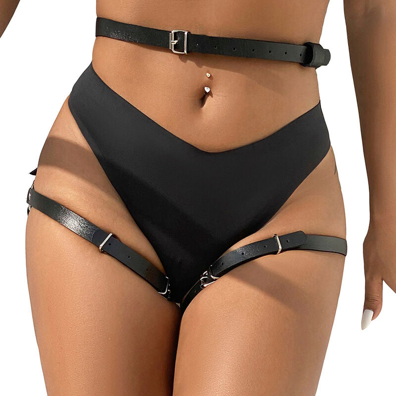 SUBBLIME - LEDER-HÜFT- UND BEINHARNESS SCHWARZ, EINHEITSGRÖSSE