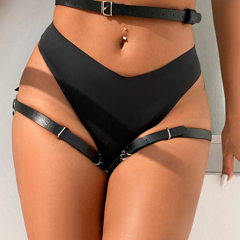 SUBBLIME - LEDER-HÜFT- UND BEINHARNESS SCHWARZ, EINHEITSGRÖSSE