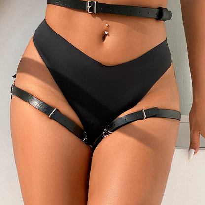 SUBBLIME - LEDER-HÜFT- UND BEINHARNESS SCHWARZ, EINHEITSGRÖSSE