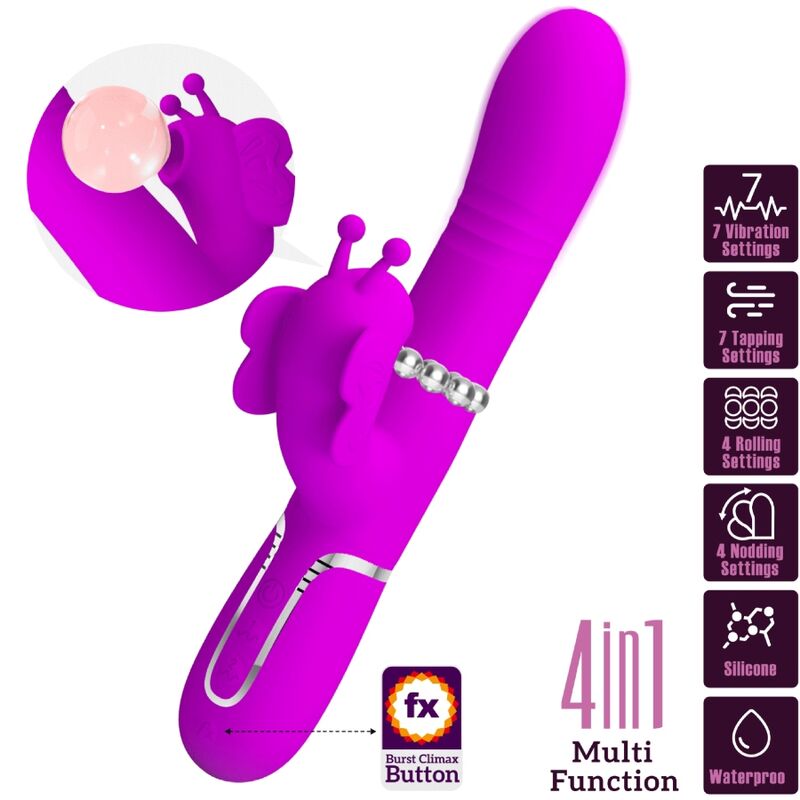 PRETTY LOVE - MULTIFUNKTIONS-RABBIT-VIBRATOR 4 IN 1 SCHMETTERLING FUCHSIA