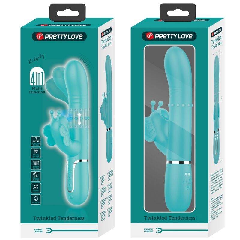 PRETTY LOVE - MULTIFUNKTIONS-RABBIT-VIBRATOR 4 IN 1 BUTTERFLY AQUA GREEN