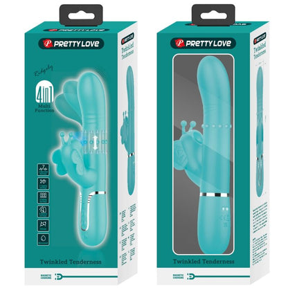 PRETTY LOVE - MULTIFUNKTIONS-RABBIT-VIBRATOR 4 IN 1 BUTTERFLY AQUA GREEN