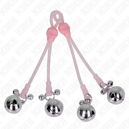 KINK - LEUCHTENDE TOTENKOPF-NIPPELKLAMMERN MIT RINGGLÖCKCHEN VERSTELLBAR PINK/SILBER