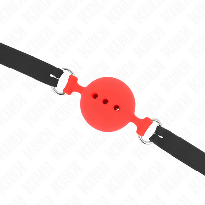 KINK - VOLLSILIKON-KNEBEL 55 x 2 CM MIT 5 CM HODEN GRÖSSE L ROT VERSTELLBAR 35-51 CM