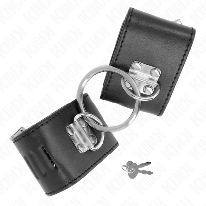 KINK - FIXE HANDGELENKFESSELN MIT RING UND VORHÄNGESCHLOSS VERSCHLUSS SCHWARZ VERSTELLBAR 16-23 CM X 5,5 CM